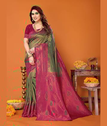 BLEESBURY Kanjivaram Woven Saree With Unstitched Blouse Piece ( Teal )