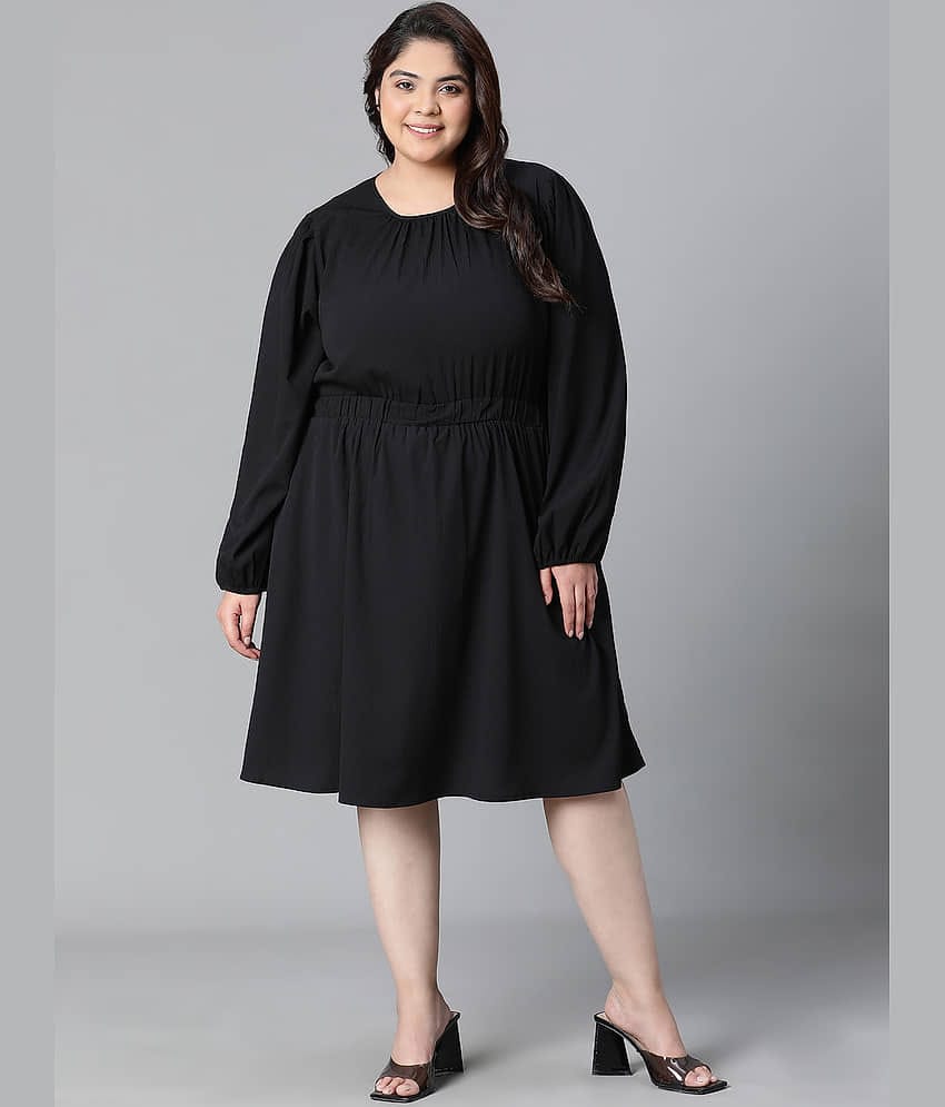 Oxolloxo Women Polyester Solid A-line Dress ( Black )