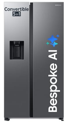Samsung 633 L, 3 Star, Frost Free, Double Door, Convertible 5-in-1 Digital Inverter, Side By Side Refrigerator with AI, WiFi & Water & Ice Dispenser (RS78CG8543S9HL, Silver, Refined Inox) Samsung 633 L, 3 Star, Frost Free, Double Door, Convertible 5-in-1