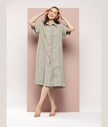 PLUS PARADISE Women Cotton Blend Striped Shirt Dress ( Grey )