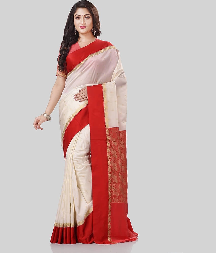 Desh Bidesh Silk Embellished Saree Without Blouse Piece ( Red )
