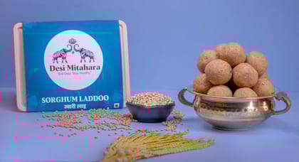 Desi Mitahara's Jowar Ladoo - Made with Jowar, Jaggery & Cow Ghee - Traditional Indian Sweet - Healthy, Nutritious Snack - 480g Pack - No Artificial Colours - Suitable for All Ages