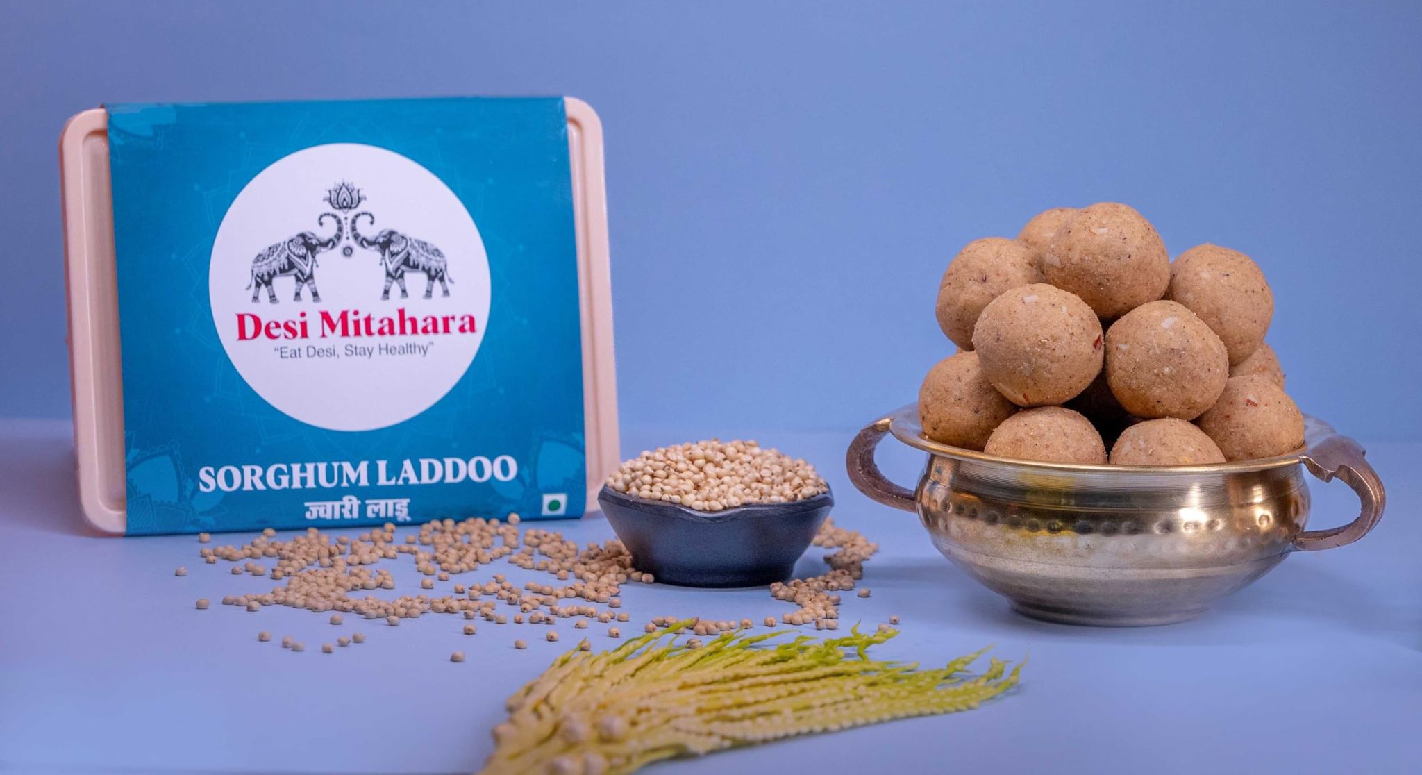 Desi Mitahara's Jowar Ladoo - Made with Jowar, Jaggery & Cow Ghee - Traditional Indian Sweet - Healthy, Nutritious Snack - 480g Pack - No Artificial Colours - Suitable for All Ages