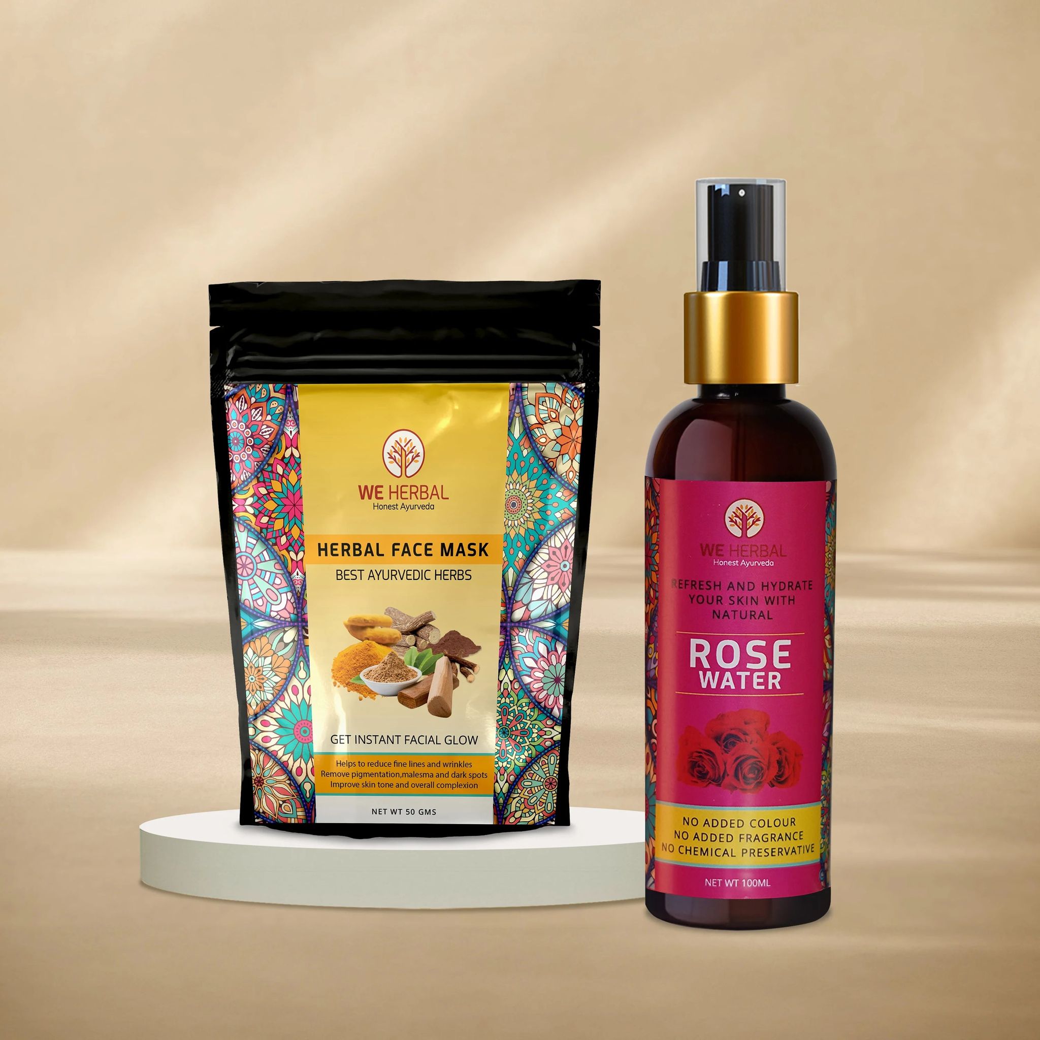 Herbal Face Mask 50 grm & Natural Rose Water Combo-in
