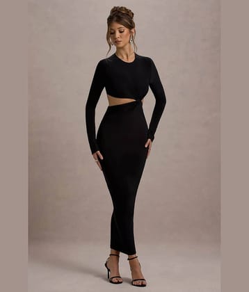 Traquila Women Lycra Solid Bodycon Dress ( Black )