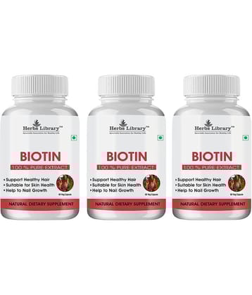 Herbs Library Biotin Capules For Hair Growth, Skin and Nails 60 Capsules Each (Pack of 3)