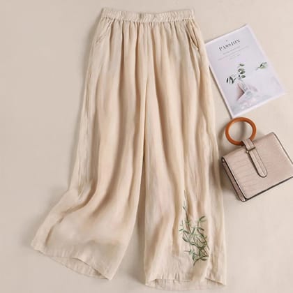 Elevate Your Style with Cream Embroidered Palazzo Trousers-M