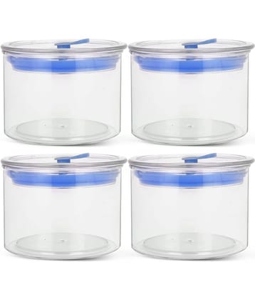 HomePro - Round Container | Airtight | Silicone Cap | Blue | Plastic Utility Container ( Set of 4 ) - 500 ml