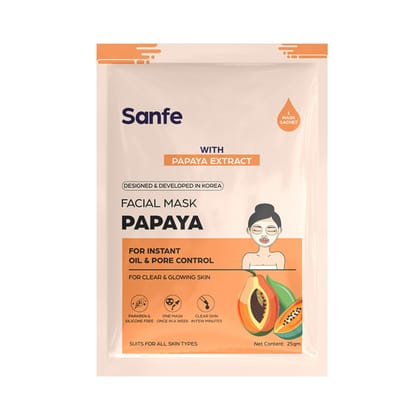 Sanfe Face Sheet Mask (Papaya), 25 ml, Oil Control & Pore Care I Skin Care