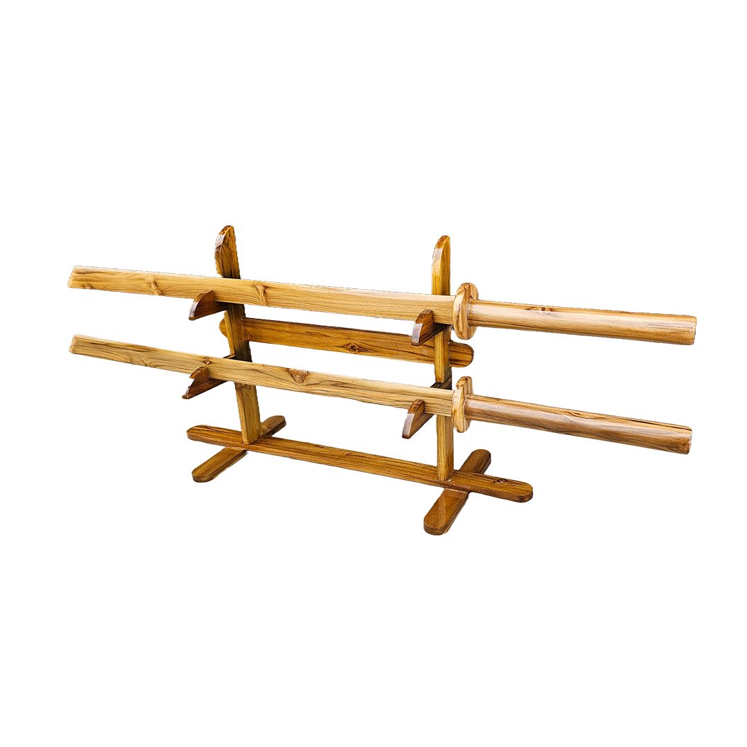 Handcrafted Wooden Double Display Table Stand for Showpiece in Natural Finish