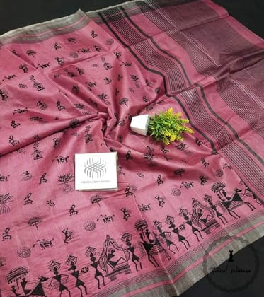 Semi Desi Handloom Tussar Silk With Tribal Embroidery From Chattisgarh