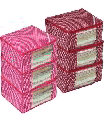 PrettyKrafts Cotton Saree Cover/Saree Bag/Storage Bag with Transparent Window, Extra Large, (Pack of 6) Pink and Maroon