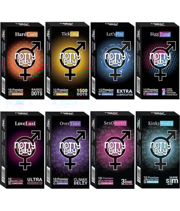 NottyBoy 3IN1 & 4IN1, 1500 Big Dots, Ultra Ribbed, Long Lasting, Extra Thin, Contoured, More Lubricated Smooth Condoms- 80 Units