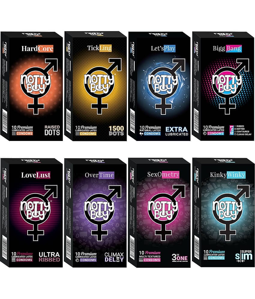NottyBoy 3IN1 & 4IN1, 1500 Big Dots, Ultra Ribbed, Long Lasting, Extra Thin, Contoured, More Lubricated Smooth Condoms- 80 Units