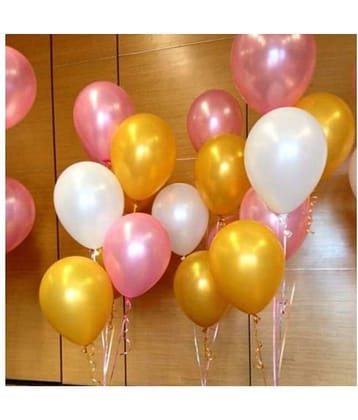 Pixelfox Golden, White and Pink Metallic  Balloon (Set of 50 pc)