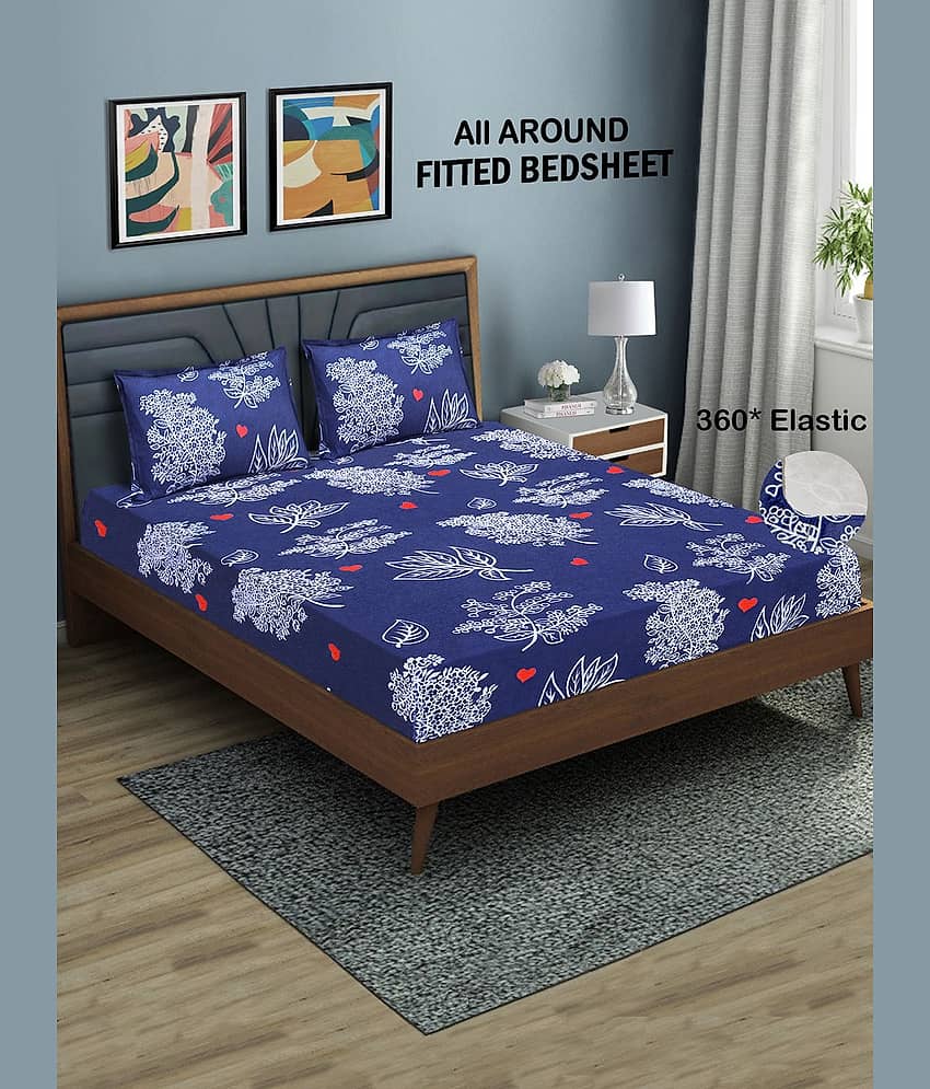 Home Candy Microfibre Floral 1 Bedsheet with 2 Pillow Covers - Blue