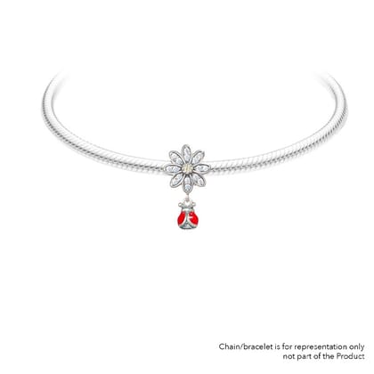 Lady Bug flower | 925 Silver charms for Bracelets / Chain-Free / Silver / Modern