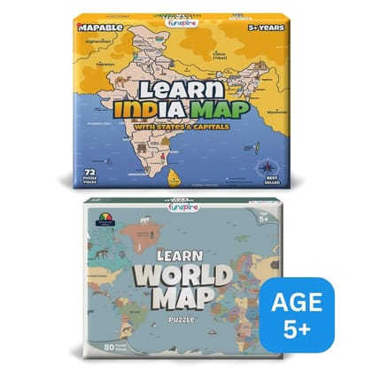 India + World - 2 Map Puzzles in 1 Combo (Age 4+)
