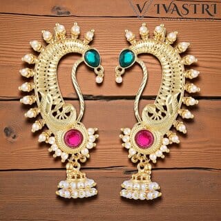 Vivastri Premium White Pearl Stone Work,Alloy Gold Plated Earcuff for Women & Girls