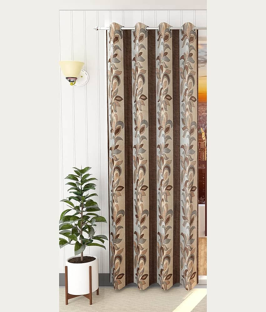 Kraftiq Homes Floral Semi-Transparent Eyelet Curtain 5 ft ( Pack of 1 ) - Brown