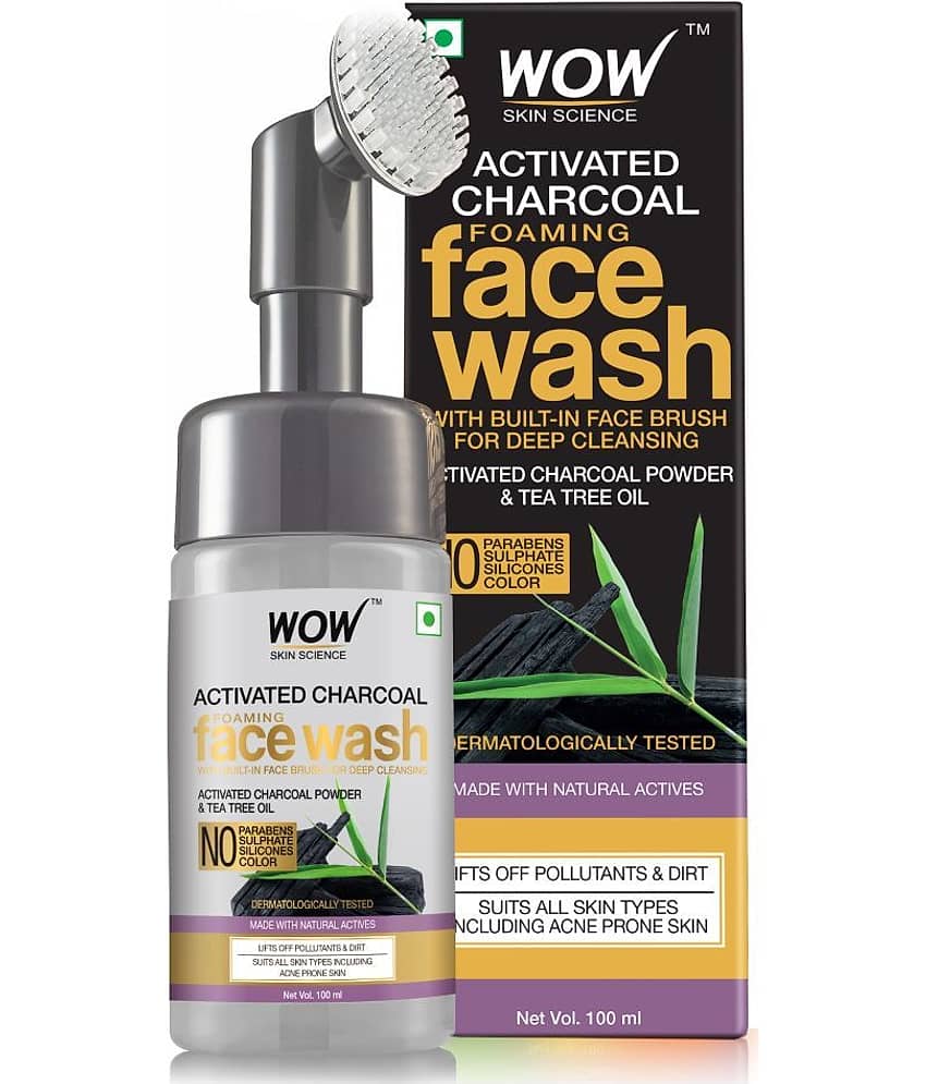 WOW Skin Science Charcoal Foaming Face Wash with Built-In Face Brush for deep cleansing - 100mL