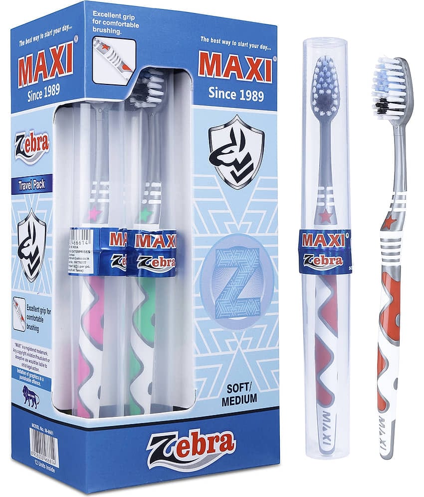 Maxi Zebra Travel Pack Soft Toothbrush (Pack of 12)
