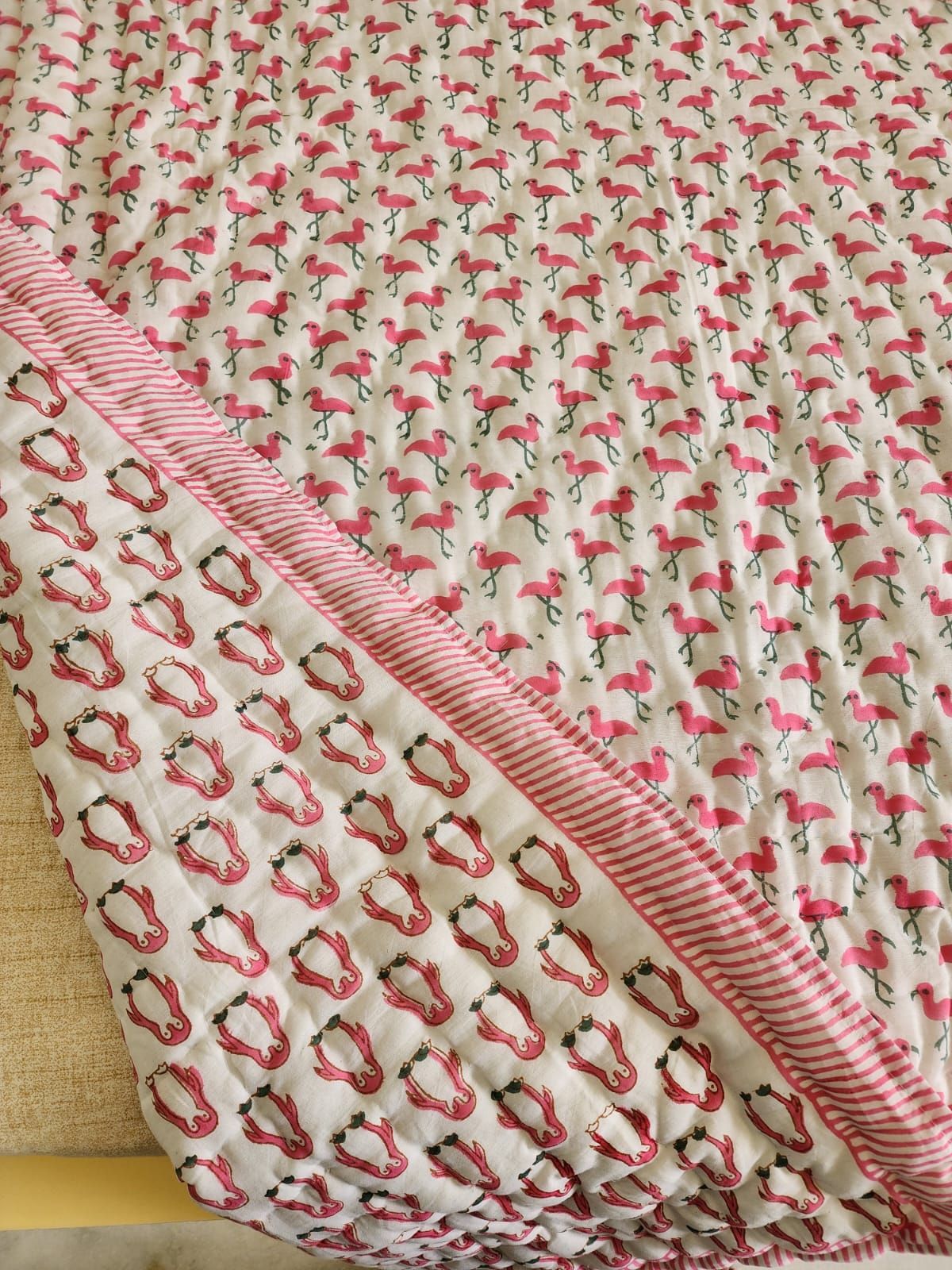 Handblock printed Cotton Reversible Kids Razai/ Quilt- 60x90 inches-Single (60X 90 Inches) / Hand Block - Kids