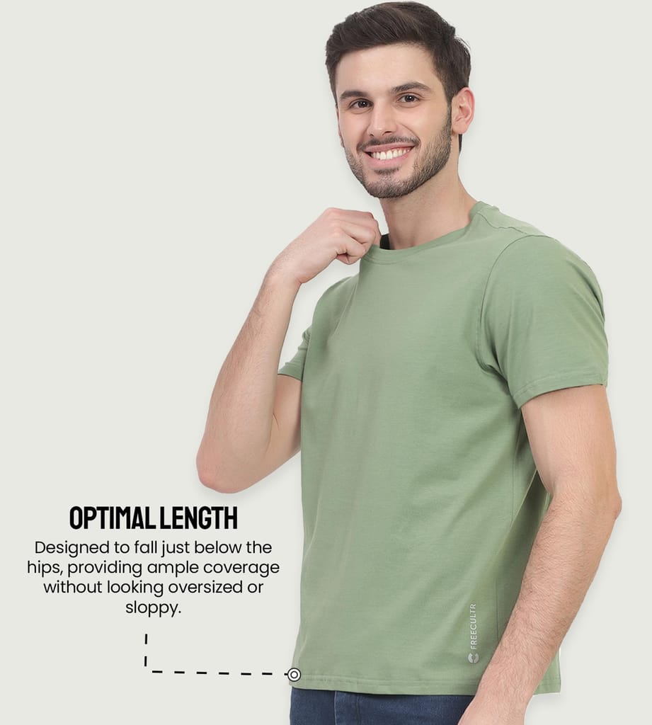 Freecultr Truly Classic Organic Men's Cotton T-Shirt | Solid Round Neck Half Sleeve | Plain Stylish t Shirts | Regular Fit | Casual T Shirt for Man Pack of 1-Moss Green