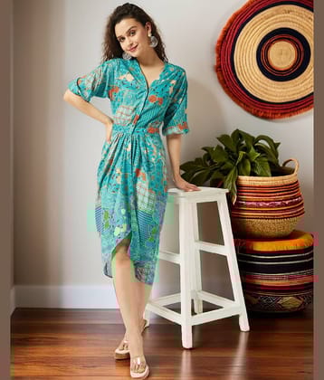 Zima Leto Women Polyester Printed Asymmetric Dress ( Green )