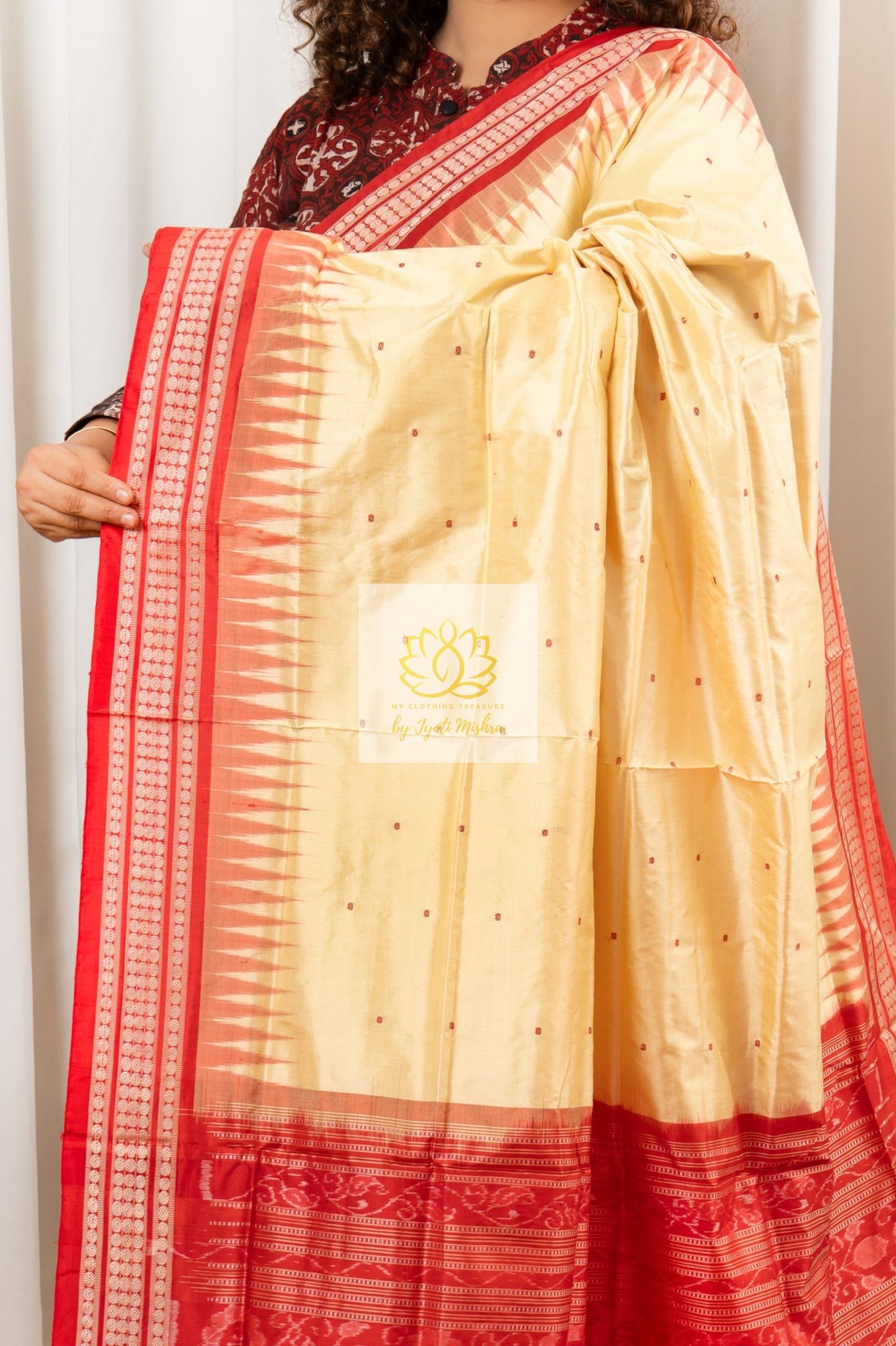 Sambalpuri Pure Silk Saree- Light Gold