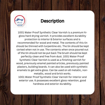 1001 Waterproof Superfine Synthetic Clear Varnish | High Gloss Finish | Transparent Wood Varnish 1001 Waterproof Superfine Synthetic Clear Varnish | High Gloss Finish | Transparent Wood Varnish