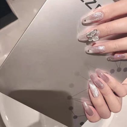 SMOOKY Reusable - 24 Pcs press on nails kit -Silver Fly