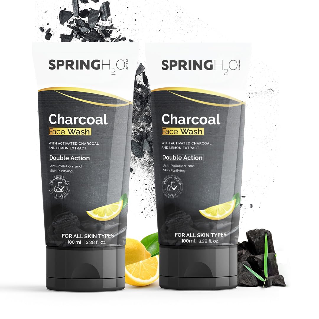 Spring H2O Charcoal Face Wash| Deep Cleansing & Purifying Formula - 100 Ml (Pack Of 2)
