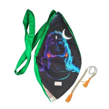 MAYAPURI Adiyogi Lord Shiva Printed Gomukhi Chanting Bag, Pure Cotton Beads Bag, Original Japa Mala Bag, Jhola with Zip Pocket and Sakshi Mala Counter (Pack of 1)