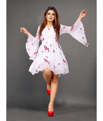 JULEE Women Georgette Printed Fit & Flare Dress ( White )