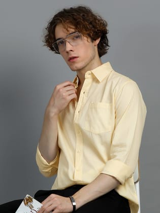 Textured Men Shirt, Regular Fit, Pure Cotton, Full Sleeve, Beige-S