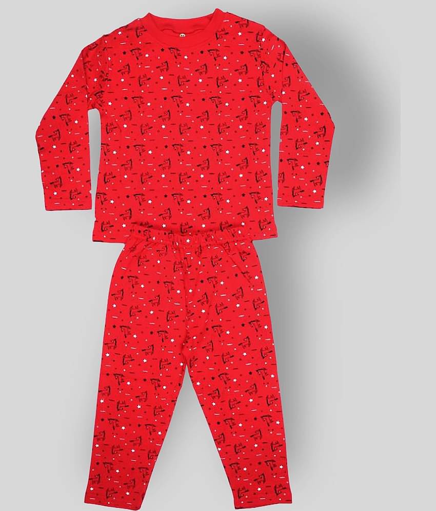 KABOOS Pack of 1 Girls Cotton Nightsuit Set ( Red )
