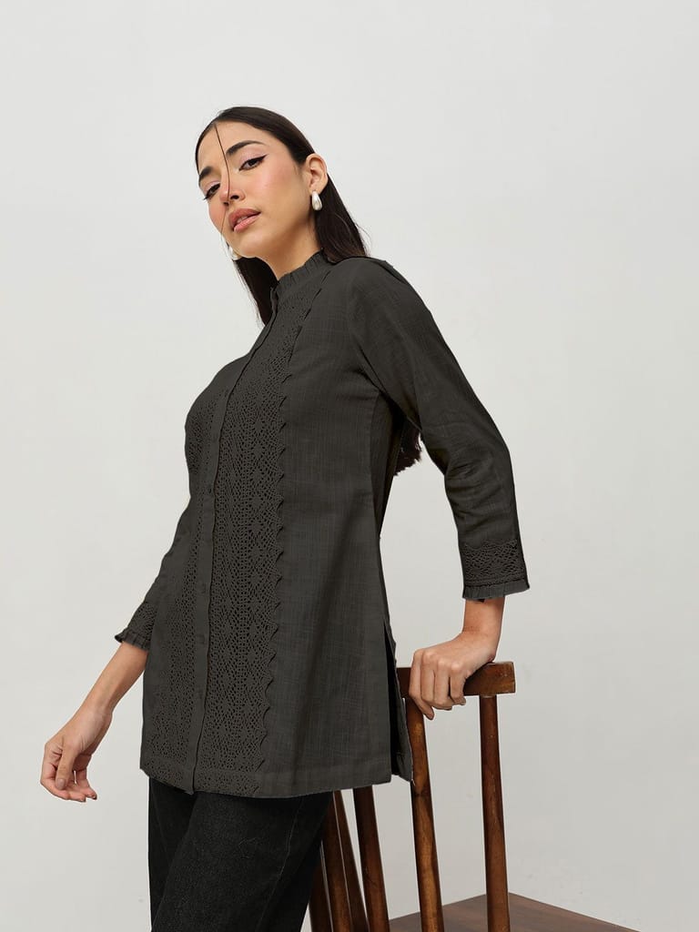 Black Lace-Trim Tunic