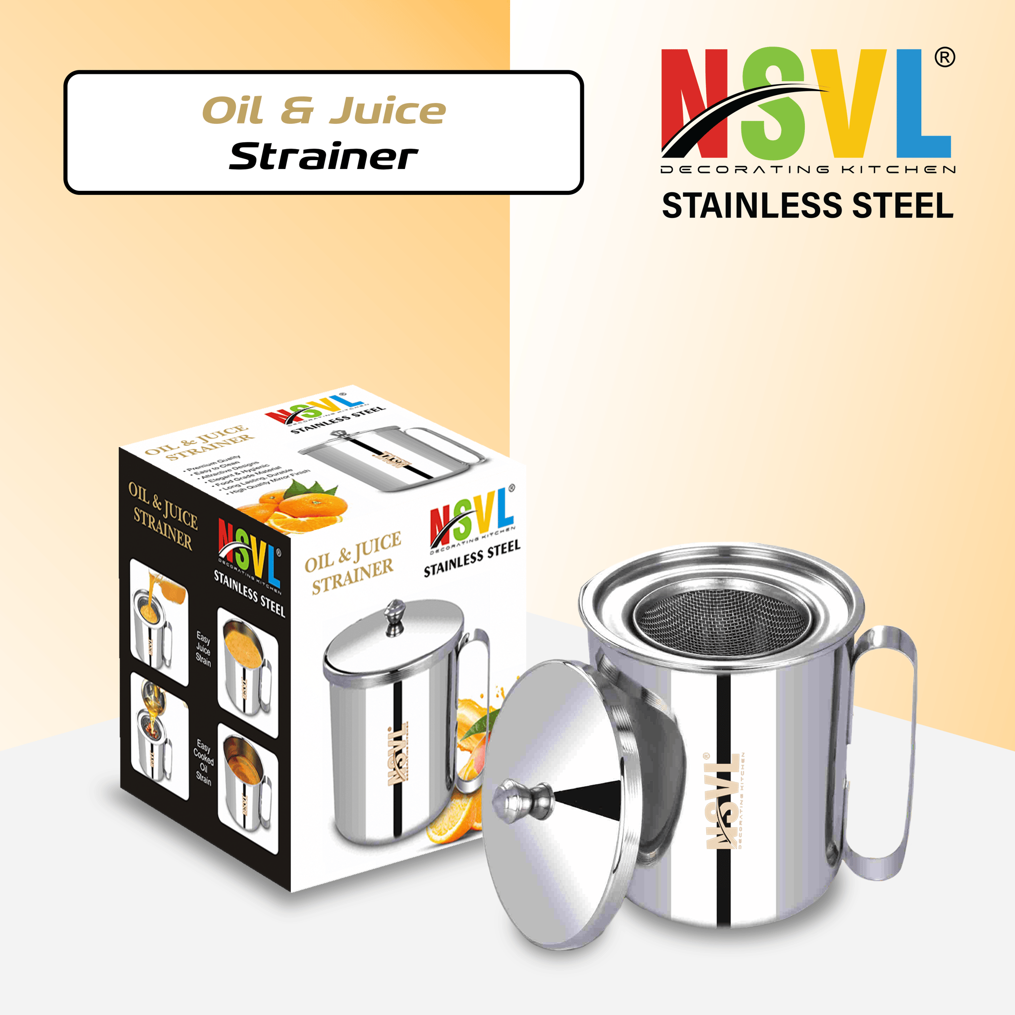 NSVL Stainless Steel Multipurpose Oil & Juicer Pot With Strainer, 1000 ML