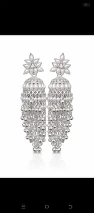 Premium Silver Pearl Jhumka Tassel Earrings for Women | Elegant Floral Top Design & Cascading Beads | Wedding & Festive Wear
