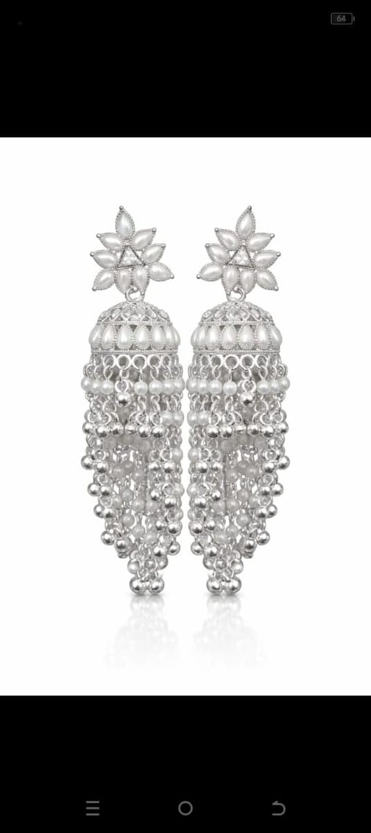 Premium Silver Pearl Jhumka Tassel Earrings for Women | Elegant Floral Top Design & Cascading Beads | Wedding & Festive Wear