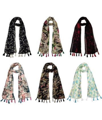 stolevilla Multi Printed Poly Cotton Yarn Stoles ( Pack of 6 )