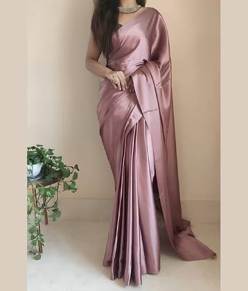 A TO Z CART Satin Solid Saree With Unstitched Blouse Piece ( Red )