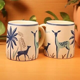 Handcrafted Ceramic Coffee Mug Pack of 2 with Deer Design