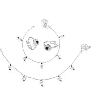 AanyaCentric Silver Plaed 1 Pair Anklet & 1 Pair Toe Ring Combo