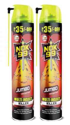 Nok-99 Jumbo Multi Insect Killer. Instantly Kills Cockroaches Mosquitoes Bed Bugs Flies Lizards & other Insects. Pack of 2 (400 ml)