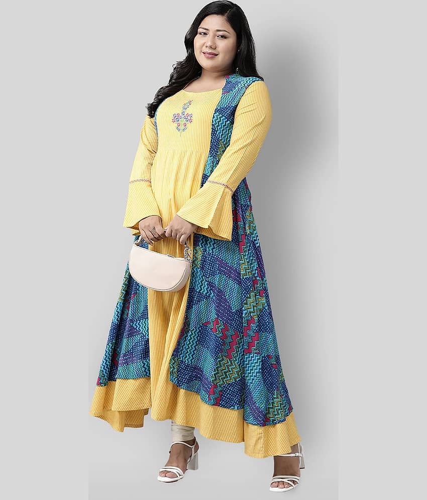 Yash Gallery Pack of 1 Rayon Printed Double Layered Women's Kurti - ( Multicolor )