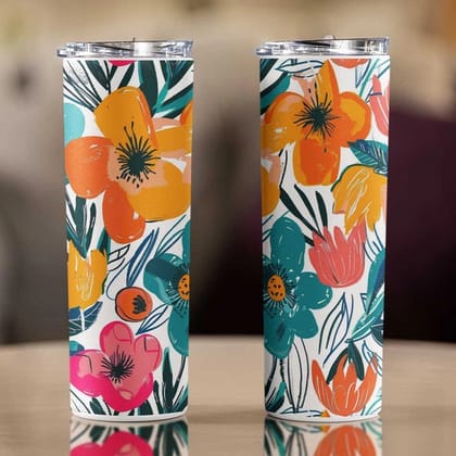 Retro Flower Metal Tumbler (600ml)-Tumbler Only
