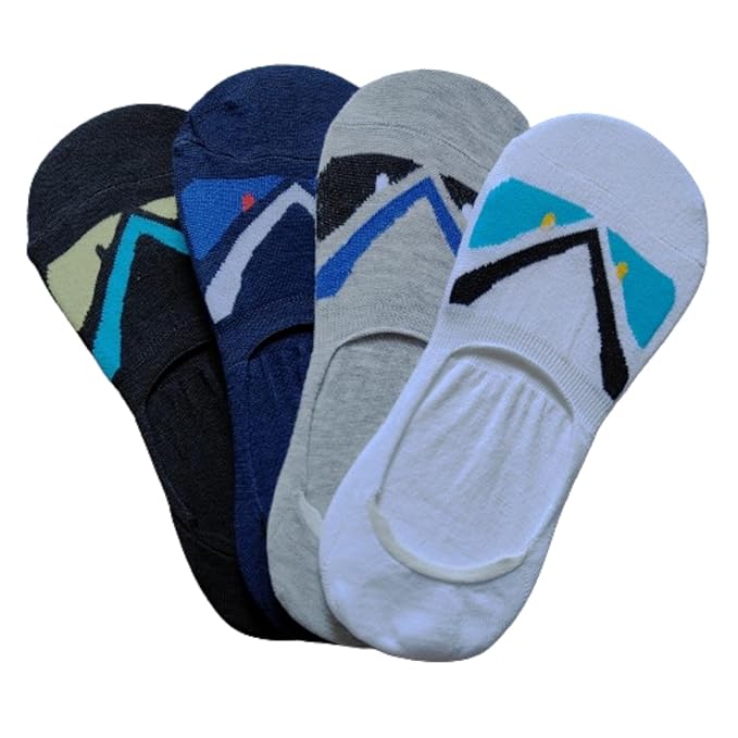 VOICI France Men's & Boys No-show invisible loafer socks Black white grey Blue multicolored cotton blend free size pack of 4 -