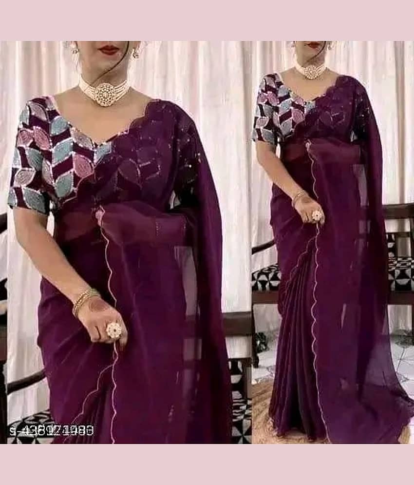 supalee Tex Georgette Solid Saree With Unstitched Blouse Piece ( Multicolor1 )